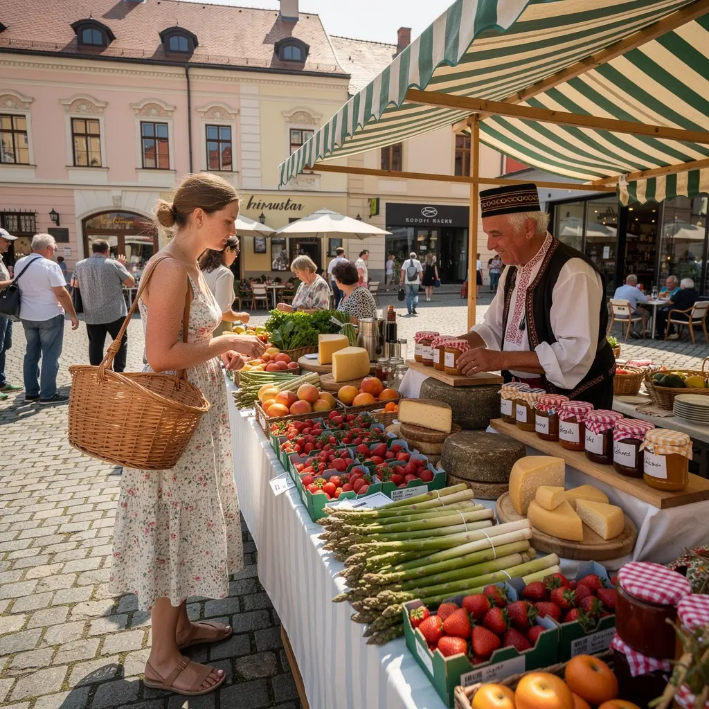 An aerial shot of a winding river meandering through fields of blooming flowers, illustrating the country's natural splendor in spring.